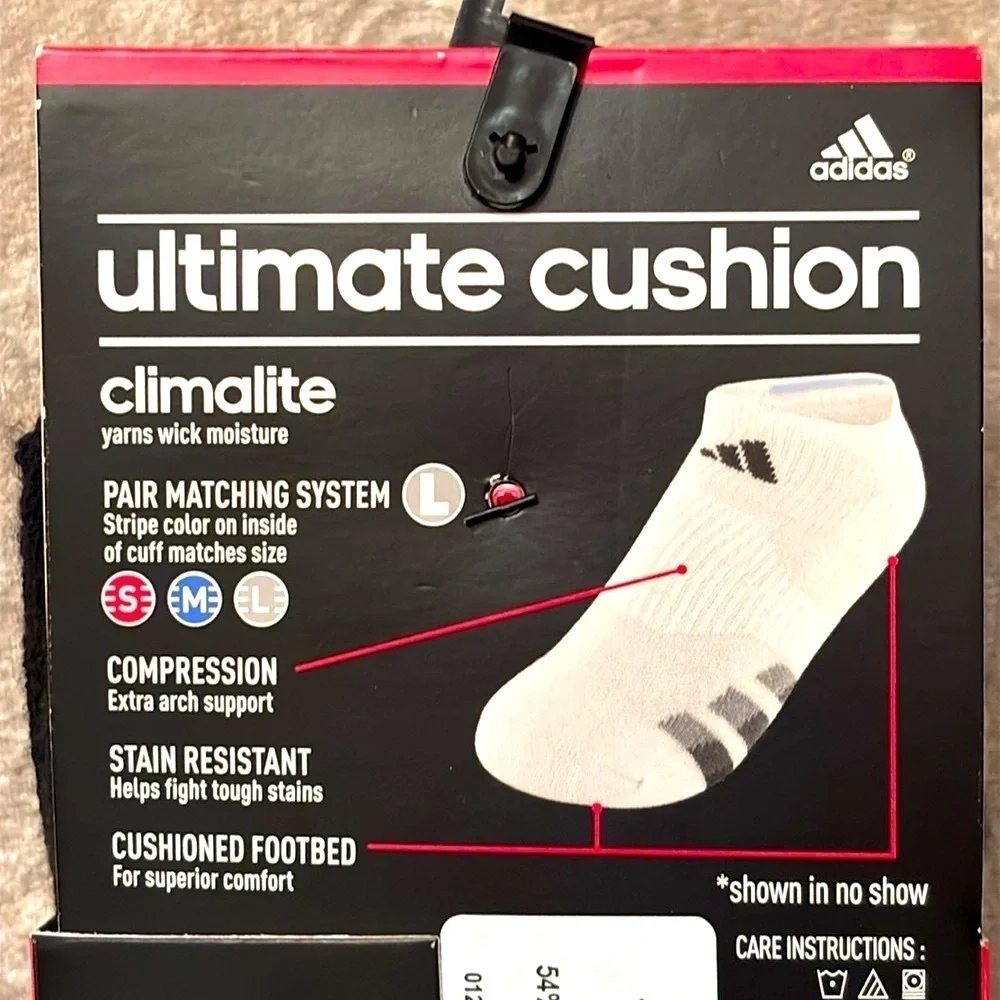 Brand New Adidas 3-Pack Youth Cushioned Climalite No Show Black Socks